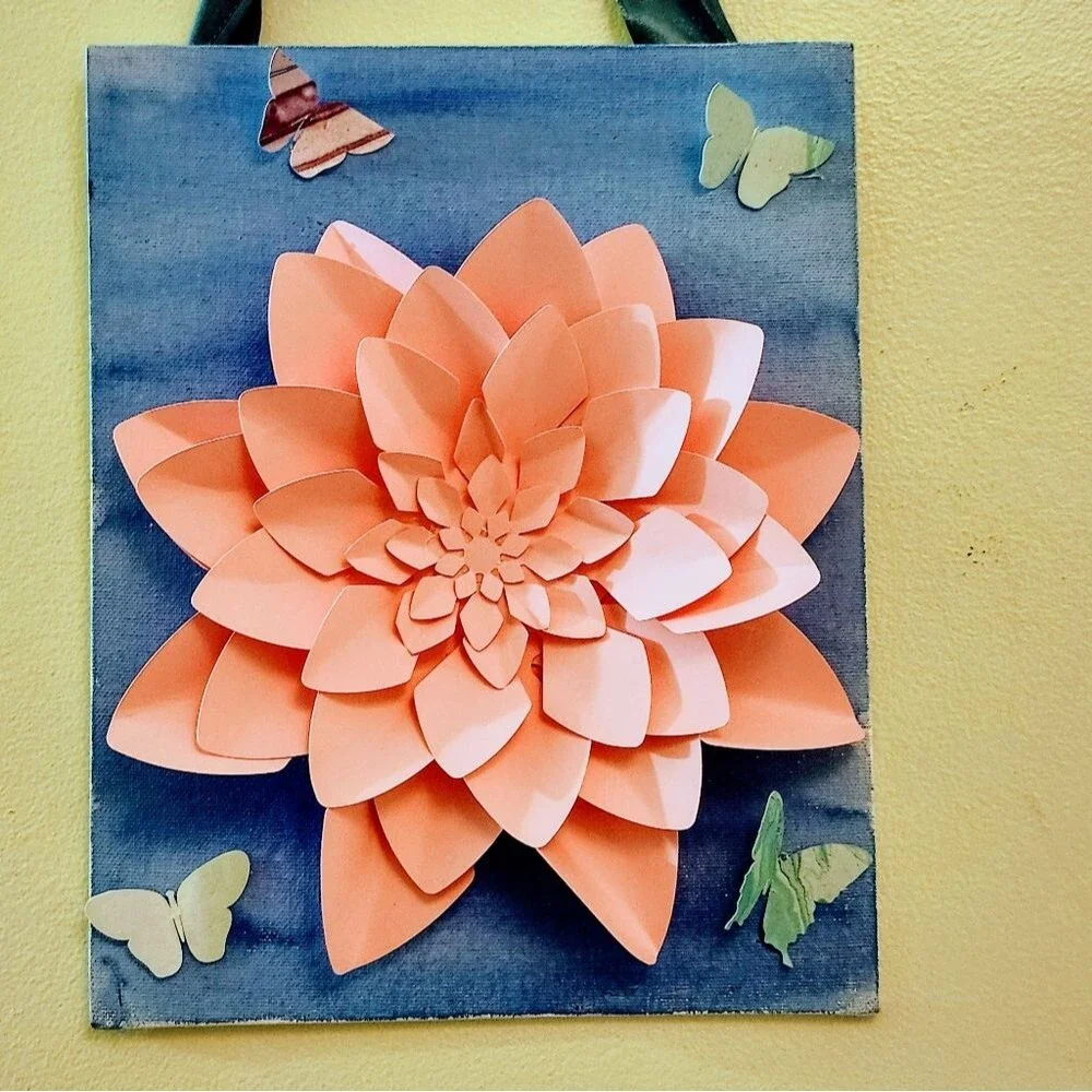 Hand Crafted 3-D Art Dahlia Canvas Floral Pink Mixed Media 8x10 inch